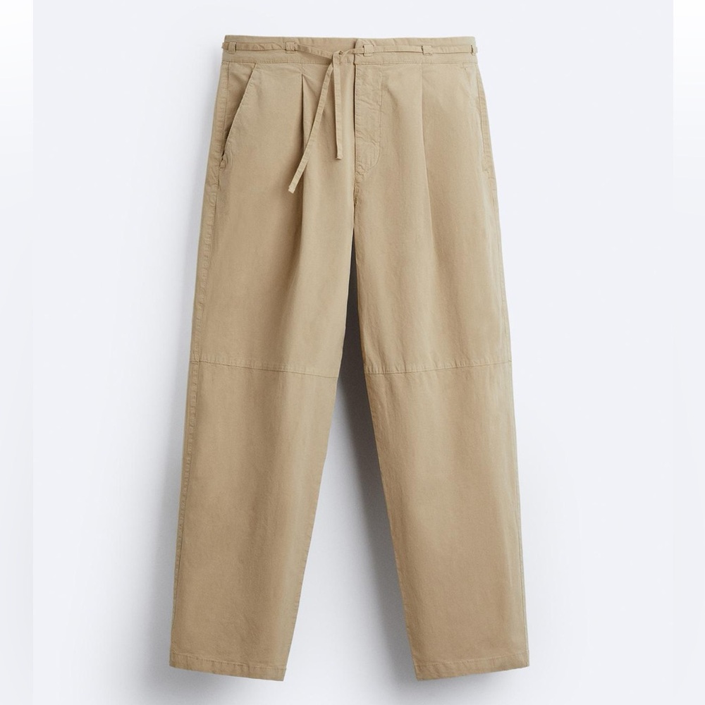 Zara COTTON POPLIN PANTS Tan Cargo Pants High-Waisted Relaxed Fit